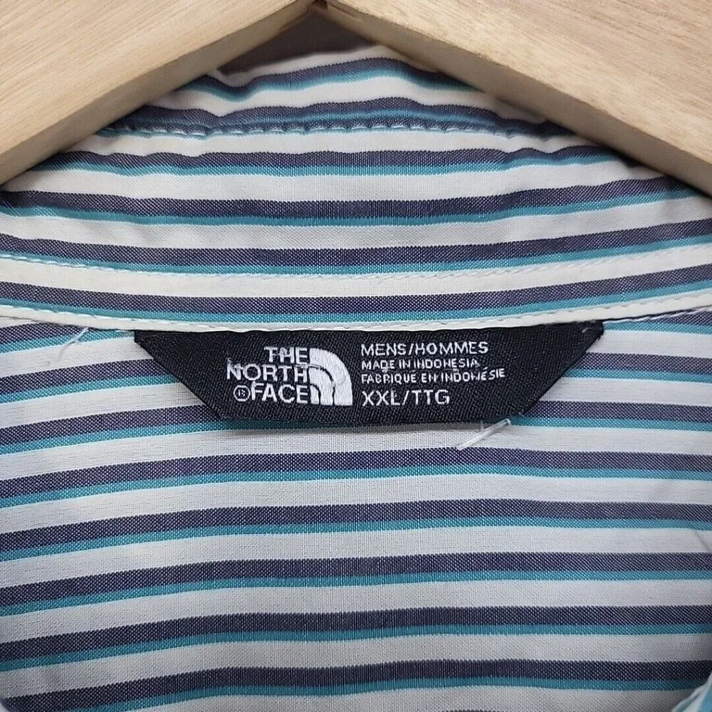 The North Face Mens Shirt Sz XXL Blue‎ Striped Snap Up Short Sleeve